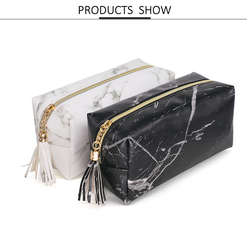 Wholesale Fashion Travel Portable Marble Cosmetic Makeup Bag With Tassel