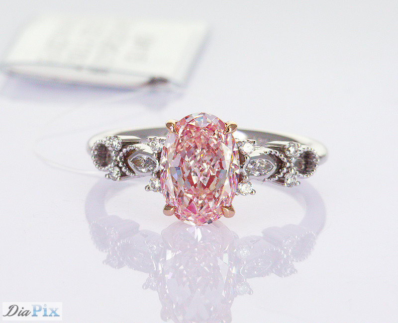 2.2ct IGI Certified Laboratory Grown Pink Oval Synthetic Diamond Classic Style 18 Karat White Gold Ring