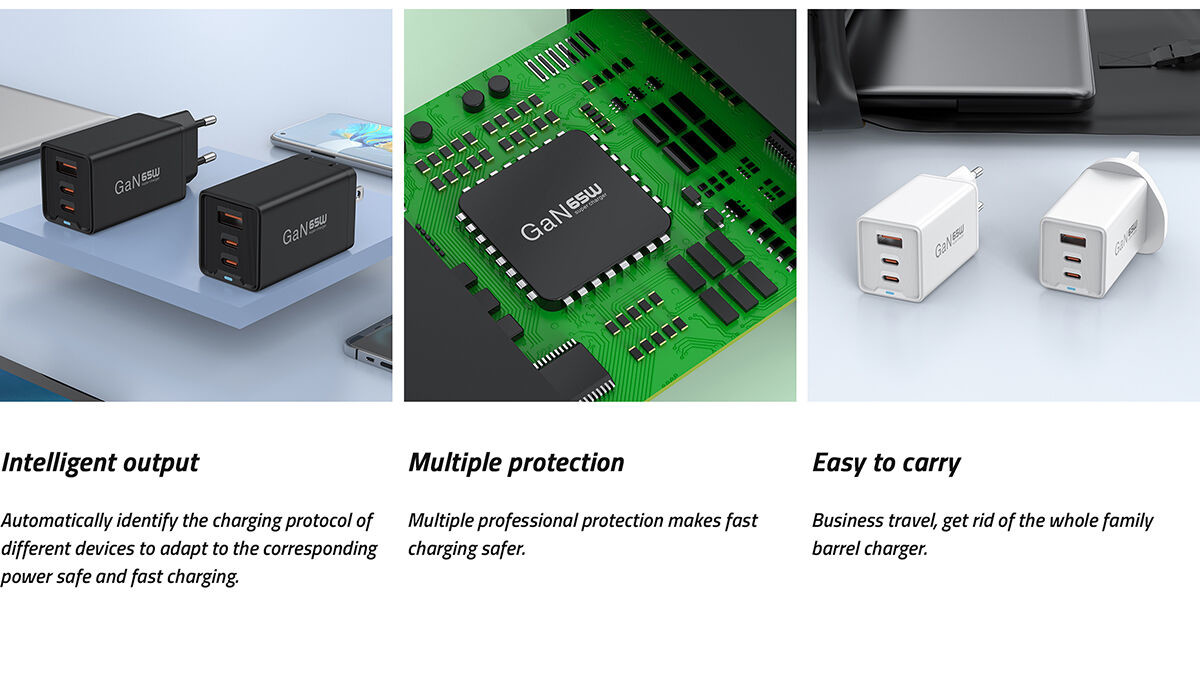 High quality GaN mobile phone chargers PD 65W Fast Charge Mobile Phone Charger 2 USB C USB A GaN Wall Charger