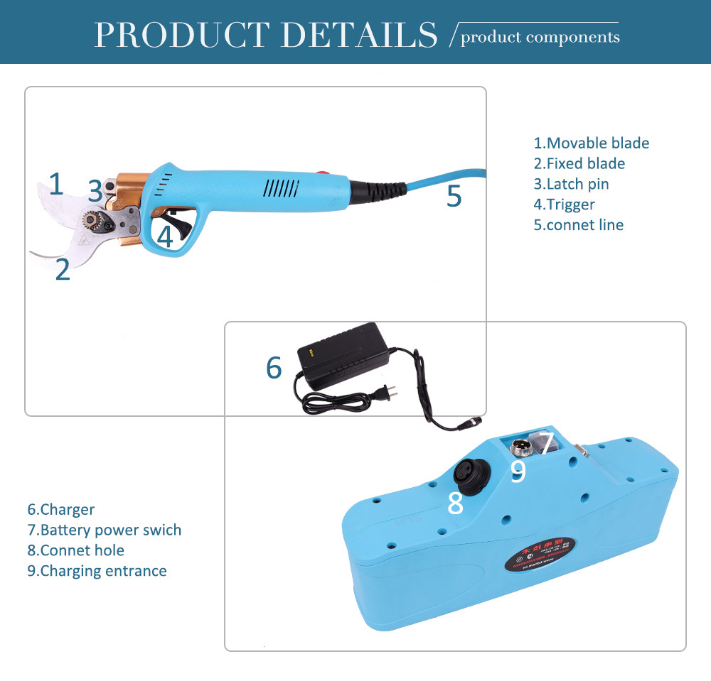 45mm Ball Screw Electric Pruning Shears with 40V Lithium Battery