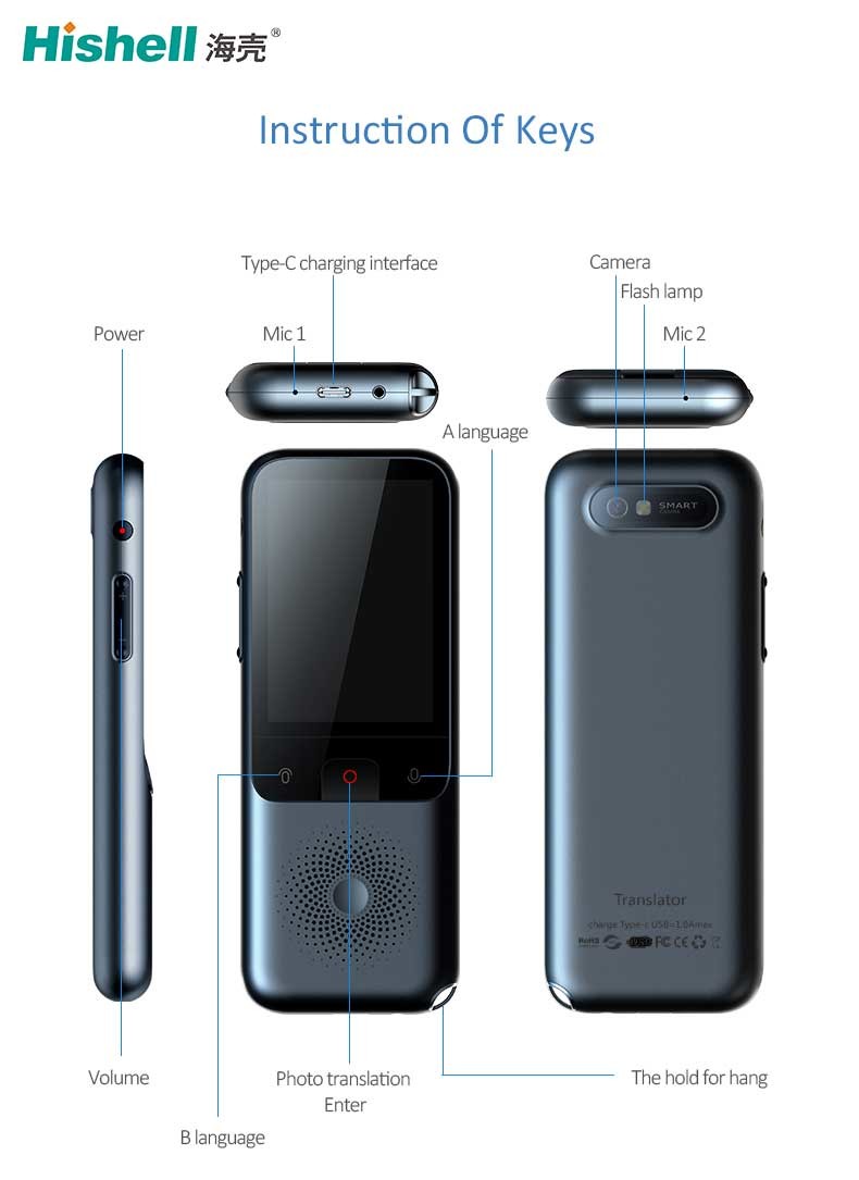 WIFI Smart Voice Language Translators Device With 2.4inch Touchscreen