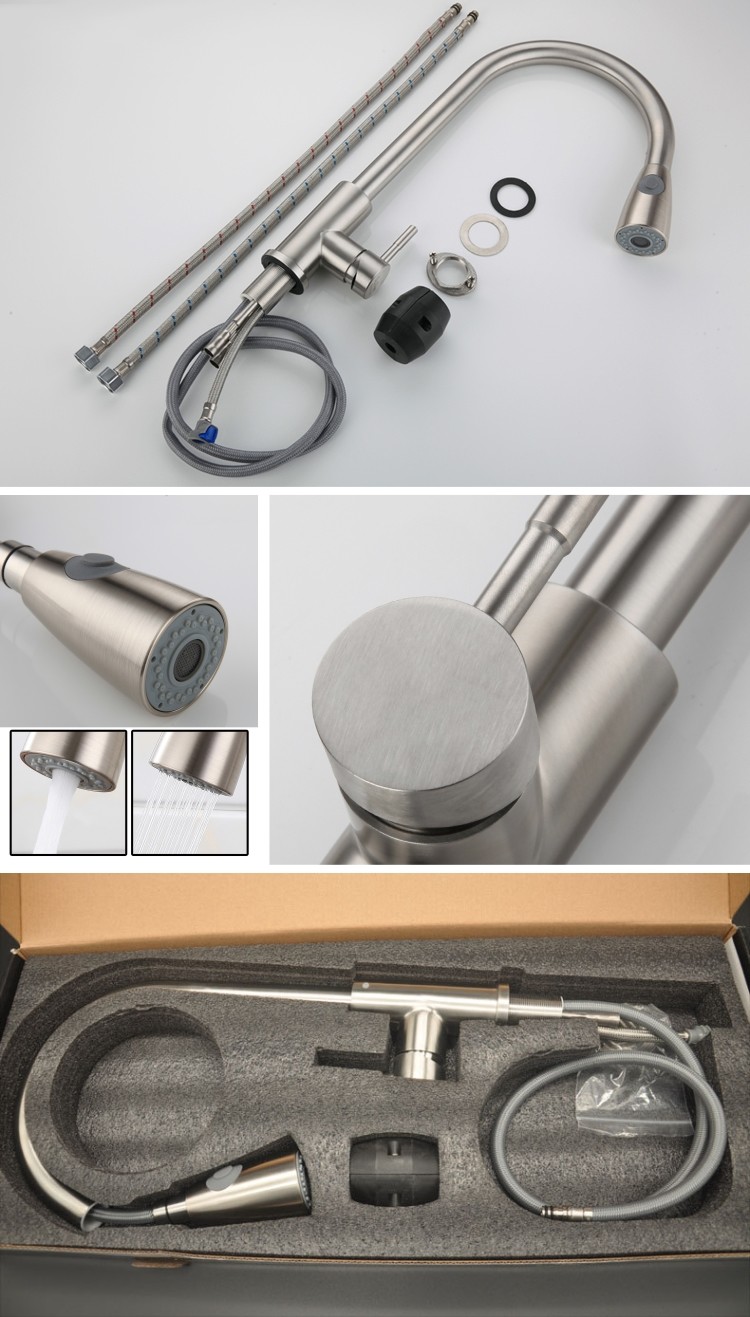 Mixer Stainless Steel Kitchen Faucet Brushed Retractable