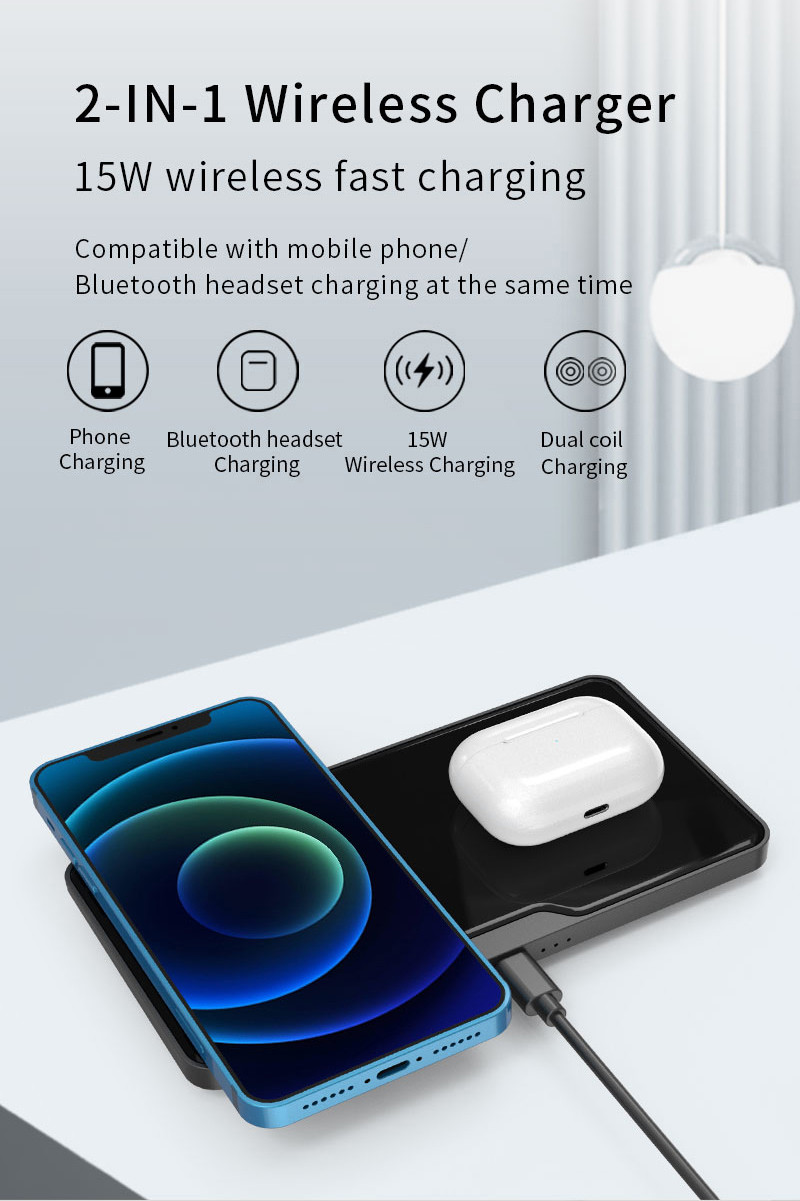Dual 15W Fast Wireless Charging Pad For S20 S21
