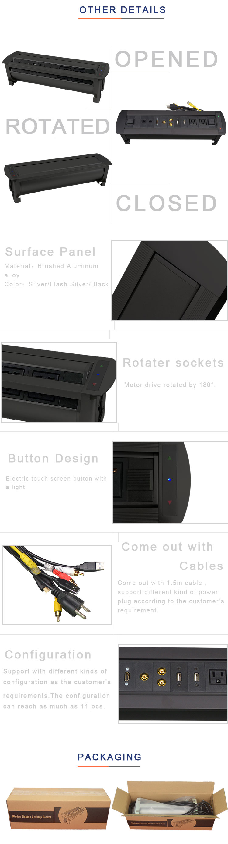 BNT black with video interface rotatable motorized table flip up outlet