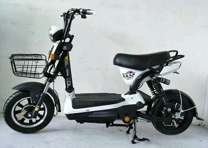 Black Brushless Electric Scooter , Battery Powered Moped With Front Rear Drum