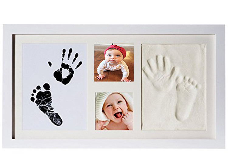 Wooden Baby Hand and Footprint Photo Frame Souvenir With Ink Pad