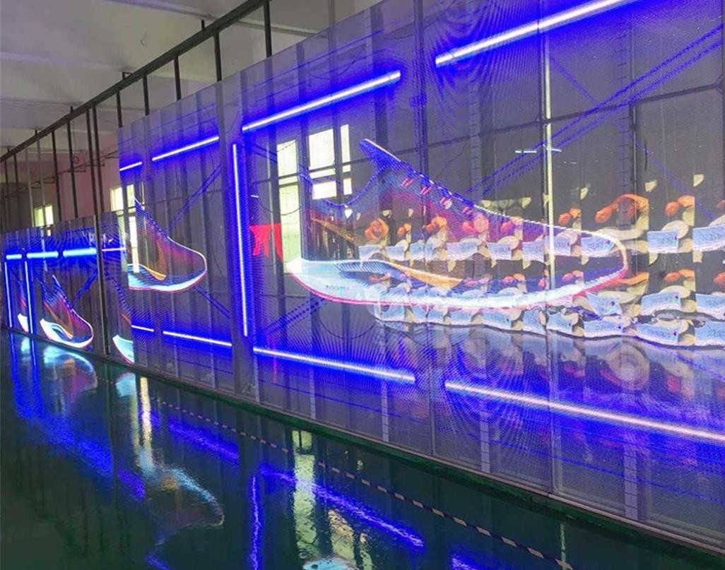 Full color 2.6-5.2mm Clear Led Display 1/8 Scan Curtain Led See Through Screen