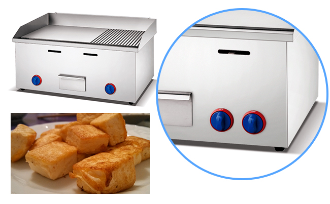 CE Kitchen Gas Griddle With 1/3 Grooved Grill For BBQ Restaurant Two Stove