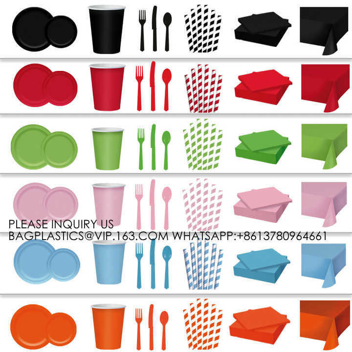 Colorful Party Pack! Includes Colorful Dinner Plates, Cutlery, Napkins And Cups bronzing hot silver paper tray