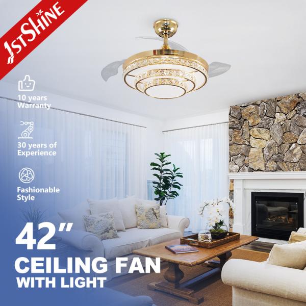 Quality 220V Crystal Retractable Ceiling Fan Light Dimmable Fandelier 3 Speed for sale