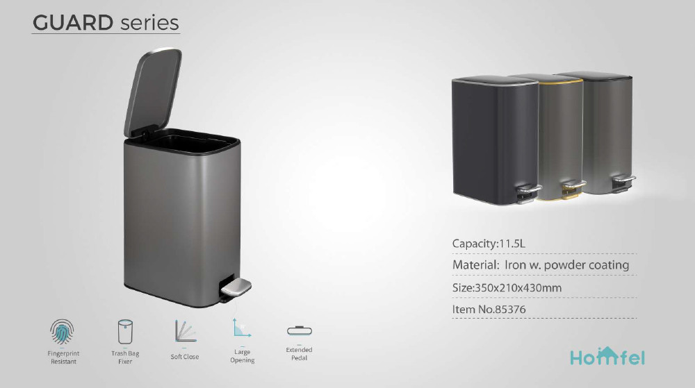 Rolling Cover Type 28L Stainless Steel Soft Close Square Pedal Trash Bin Foot Pedal Design For Living Room Office