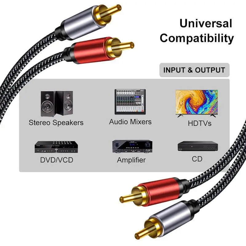 Copper Hi-Fi Dual Shielded OFC 2RCA Male To 2RCA Male Stereo Subwoofer Speaker Amplifier Audio Cable M/M