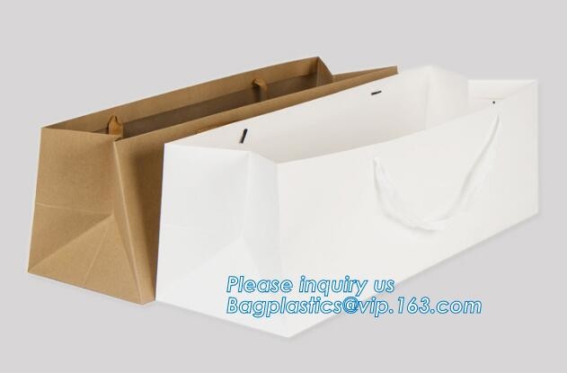Custom Printed Accept Wholesale Stock White Brown Kraft Paper Shopping Bag With Handle No Minimum, carrier handle bags
