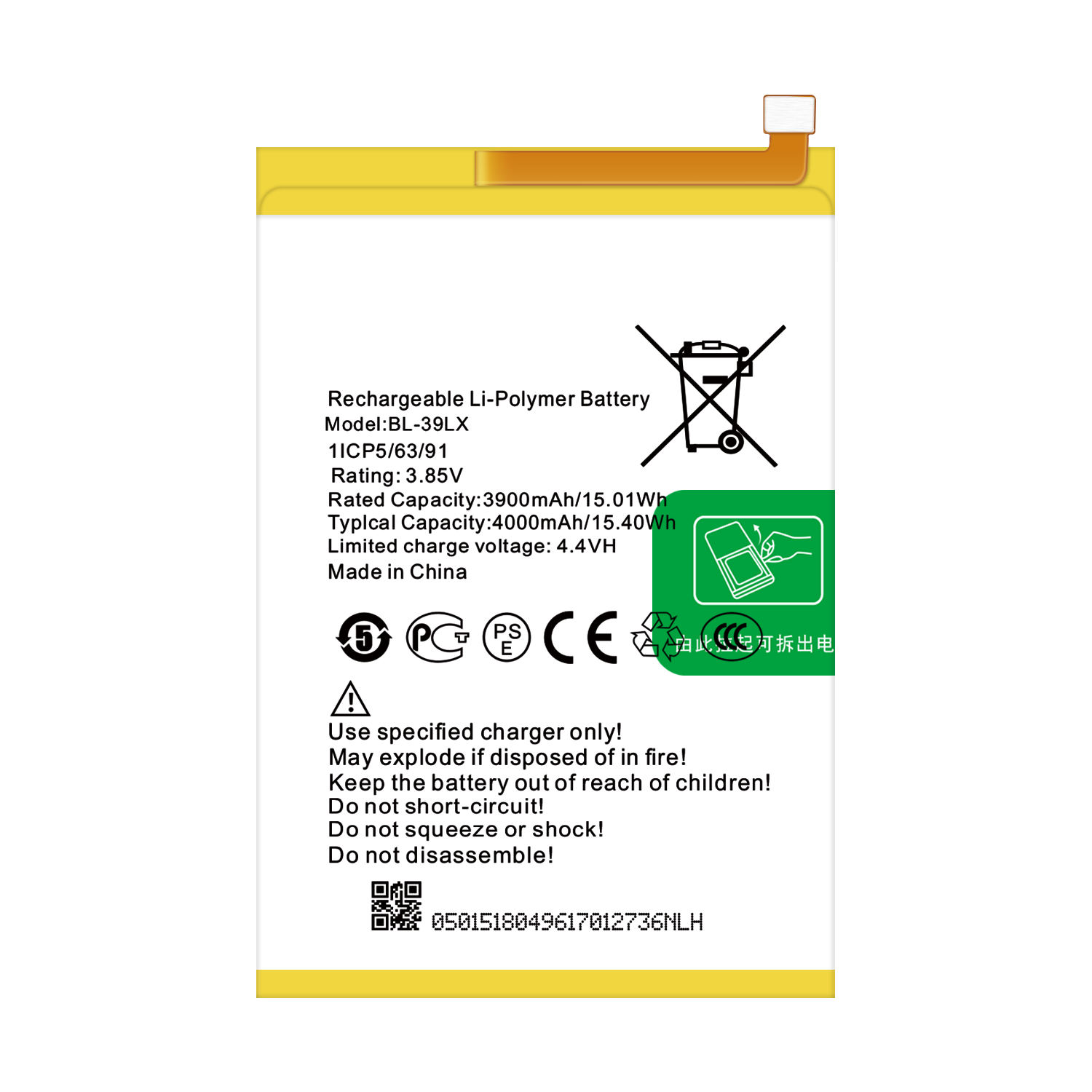 4000mAh BL-39LX X652 Mobile Phone Battery for Infinix S5 Rechargeable Batteries white
