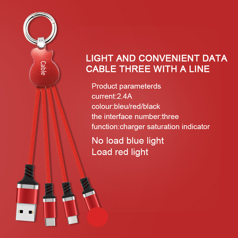 Sync 3 In 1 Keychain Cable For Samsung 2.4 A USB Cable IOS Android