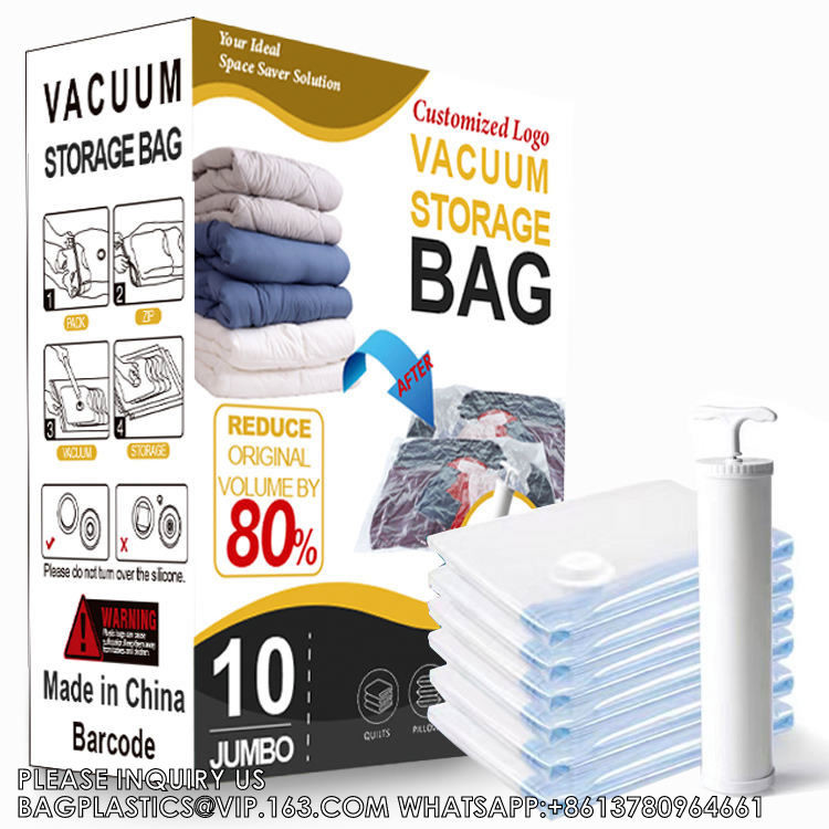 Big Size Space Saving Compressed Polyester Vacuum Storage Bags Combo 12 Pack Foldable For Clothing With Hand Pump