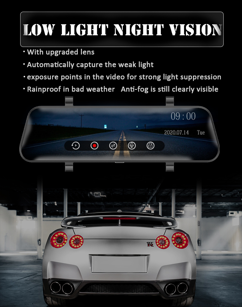 1080p 10inch F2.0 Dual Car DVR Dash Cam IPS Full View Touch Night Vision