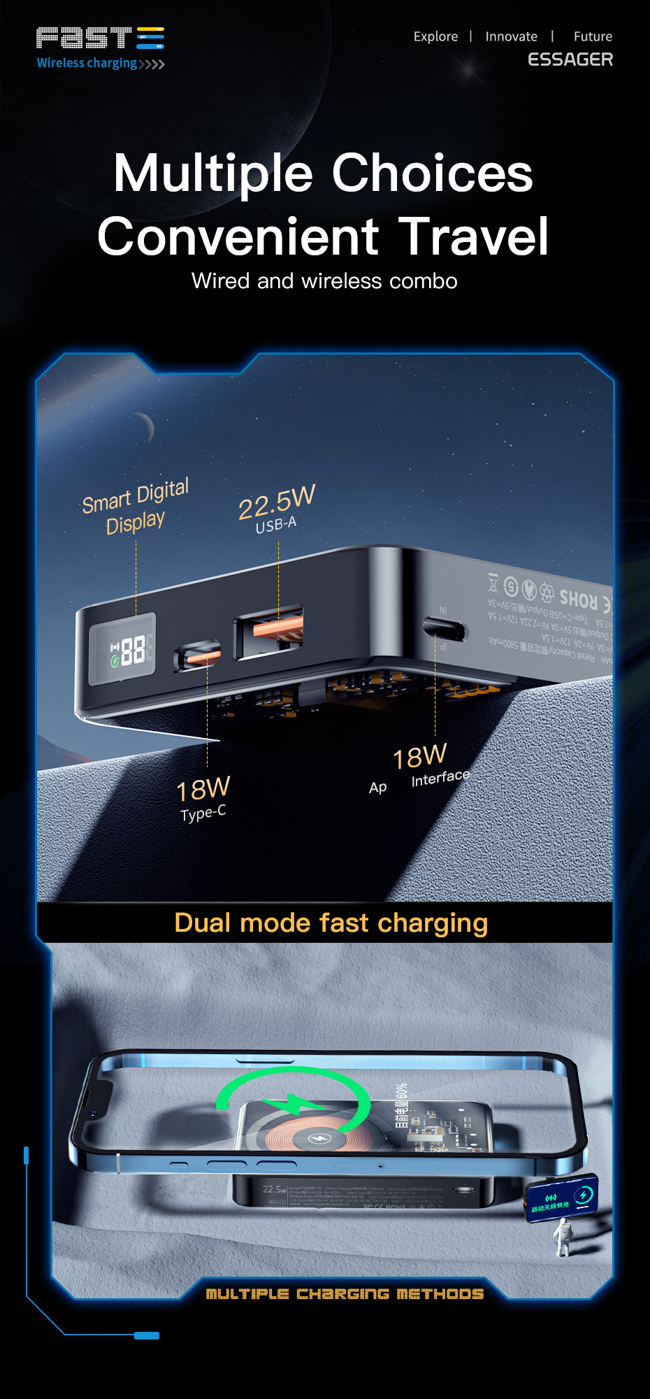 Transparent Black Magnetic Wireless Charging Power Bank 10000mAh 15W