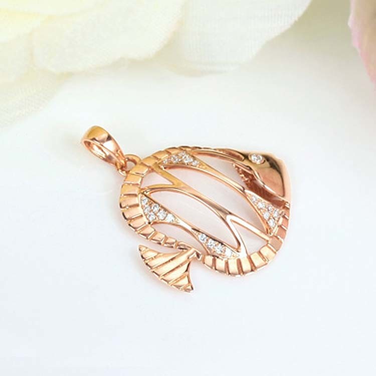 18K Rose Gold Lovely Fish Charm Pendant with Diamonds (GDN005)