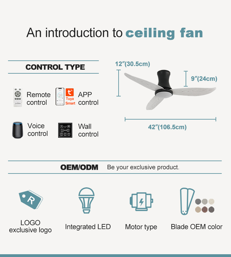 42 Inch/OEM 3 Color Dimmable Ceiling Fan with Plastic Wood Grain Design and Low Ceiling
