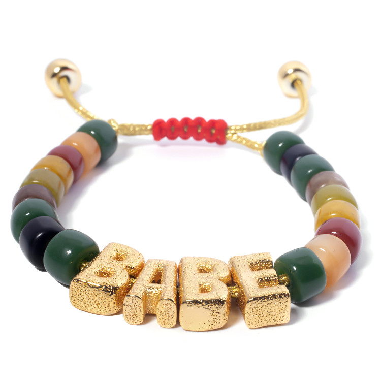 OEM gold Nylon Friendship Letter Bead Bracelet With adjustable braid clasp