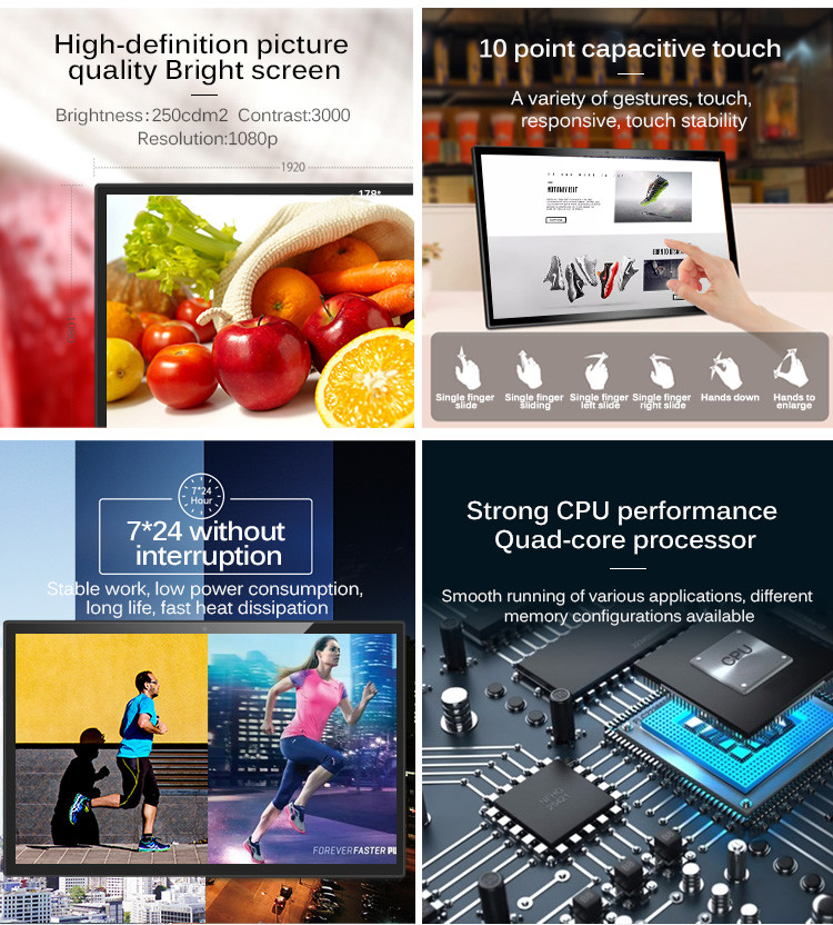 13.3 inch High Resolution Interactive Touch Screen Digital Signage POE optional with RJ45