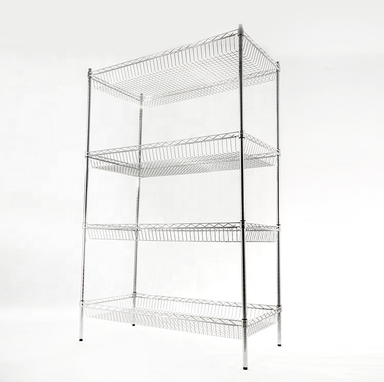 600MM 1.2M Chrome Metal Storage Wire Shelves Heavy Duty 4 Tier