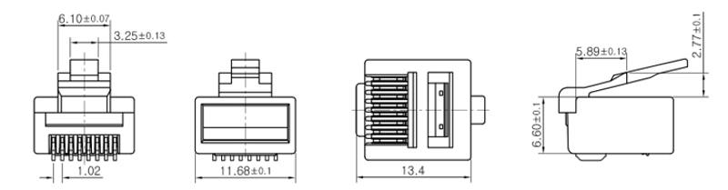 CAT6 UTP Short 2PCS RJ45 Connector Dimensional Structure
