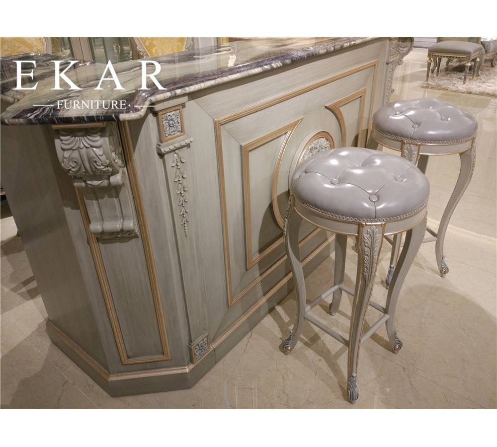Luxury Classic Wood Stool Leather Antique Bar High Chair