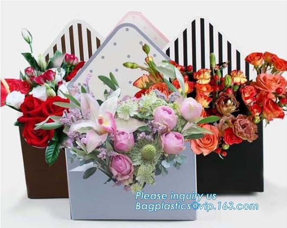 flower carrier bag for gift, paper bag for carry flower,Waterproof white Kraft paper flower bag for packing with ribbon