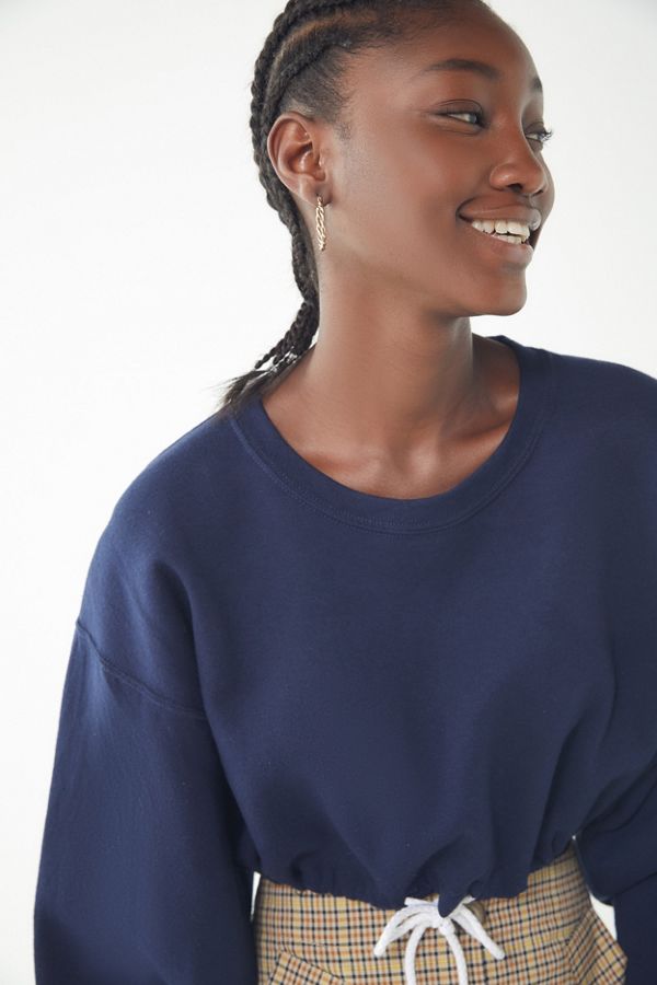 Fall Drawstring Hem Cropped Sweatshirt