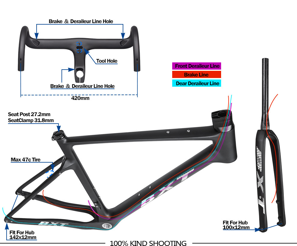 Disc Brake Carbon Gravel Bike Frameset 700C Carbon Road Frame
