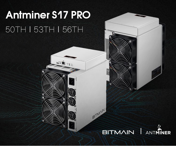 BTC BCH Blockchain Miner Machine Bitmain Antminer S17 Pro 50T/53T/57T 1795W