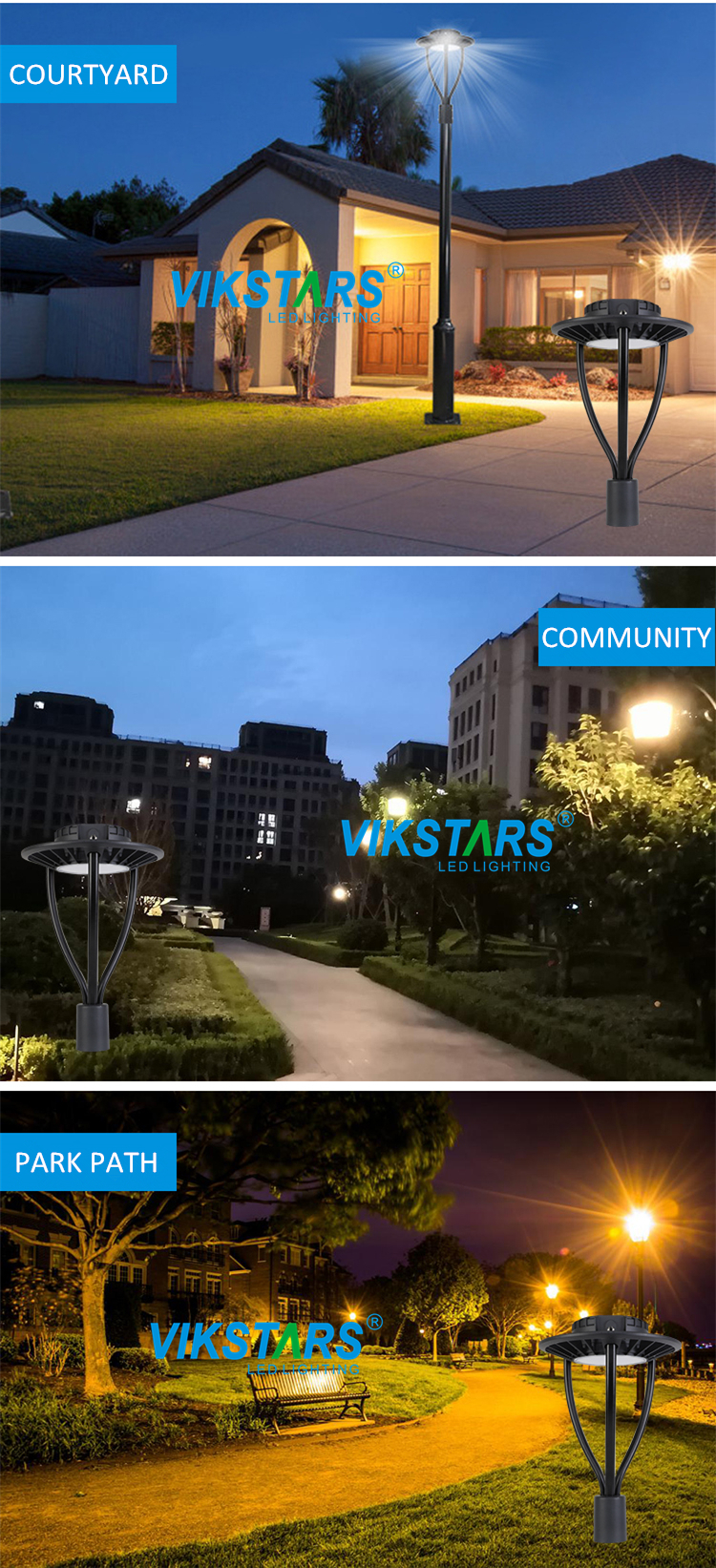 Round Shape LED Garden Light IP65 60/120/150w Black Housing For Park