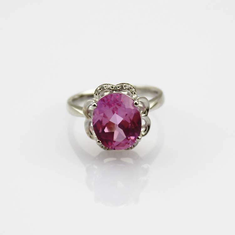 Women Jewelry 9mmx11mm Oval Pink Topaz Cubic Zircon 925 Silver Ring(R196)