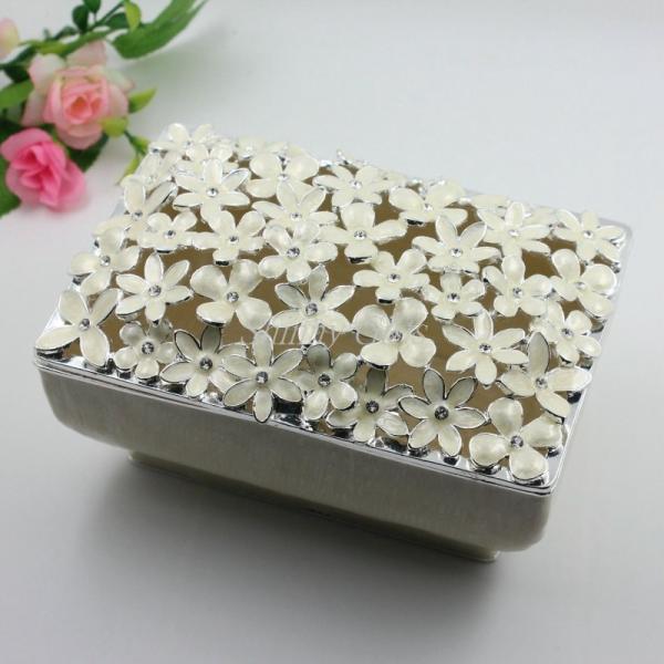 Shinny Gifts Storage Trinket Box Hand Painted White Flower for Princess Jewelry