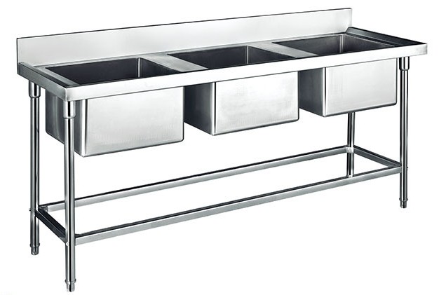 Commercial Stainless Steel Sink Three Bowl 1800*700*800+150mm Thick 1.2mm
