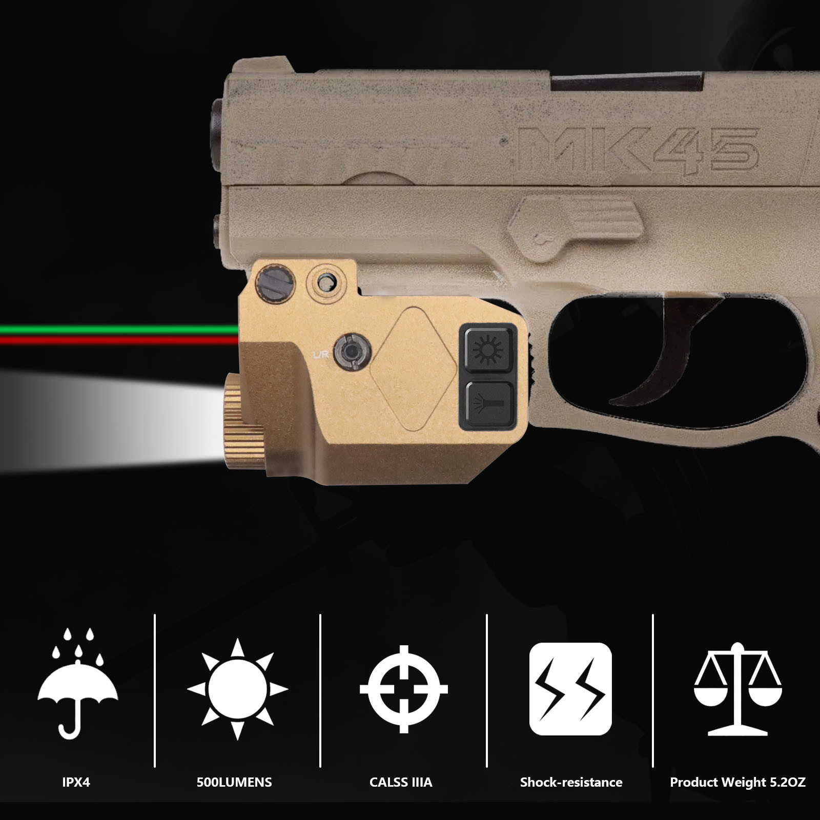 Red Green Small Pistol Laser Sight 650nm / 520nm Tactical Laser Light Combo ODM