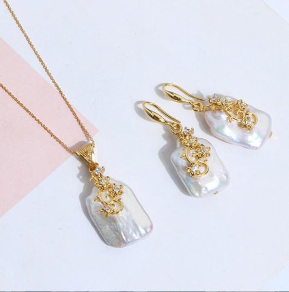 Women Natural Baroque Pearl Necklace Earring Classic Weddings Jewelry Chains