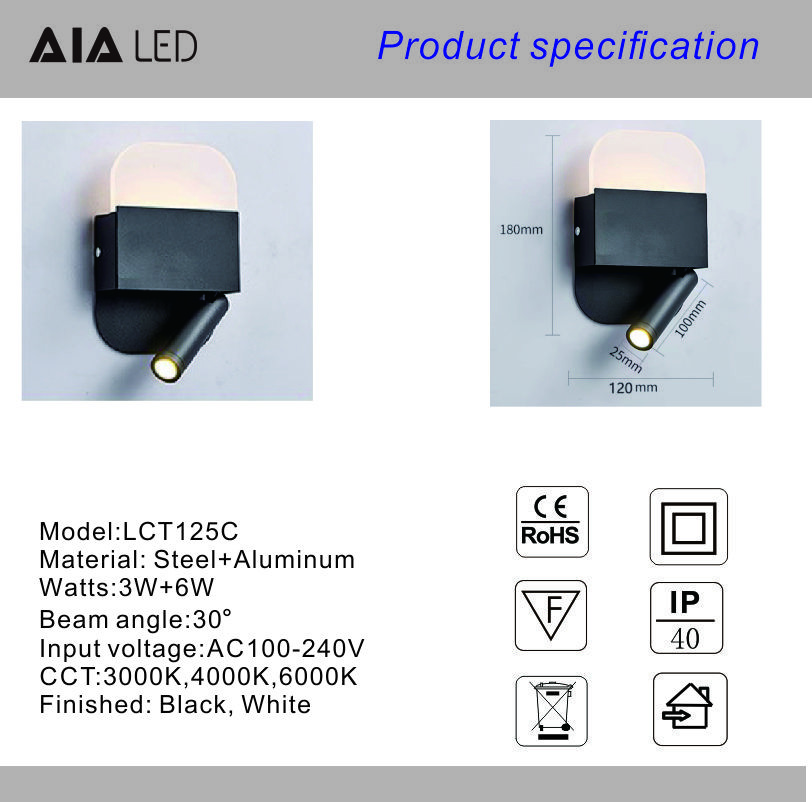 Wall lamp modern bedroom study lens acrylic shade wall light led simple living room lamp creative hotel bed