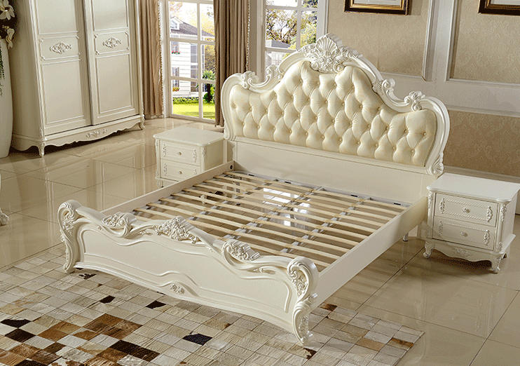 2017 newest Classic French style wooden soft leather bed