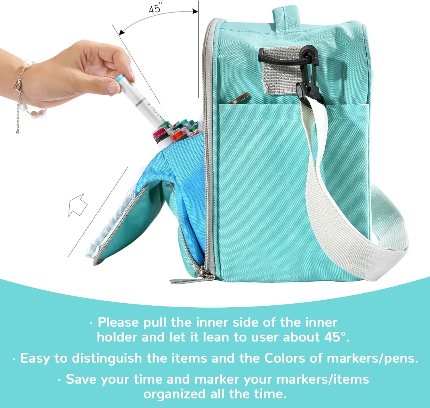 Storage Tote Bag for Marker Pens Brush Pen Coloring Pencils Books Art and Crafts Supplies Tools Cosmetics, Up to 130 Pen