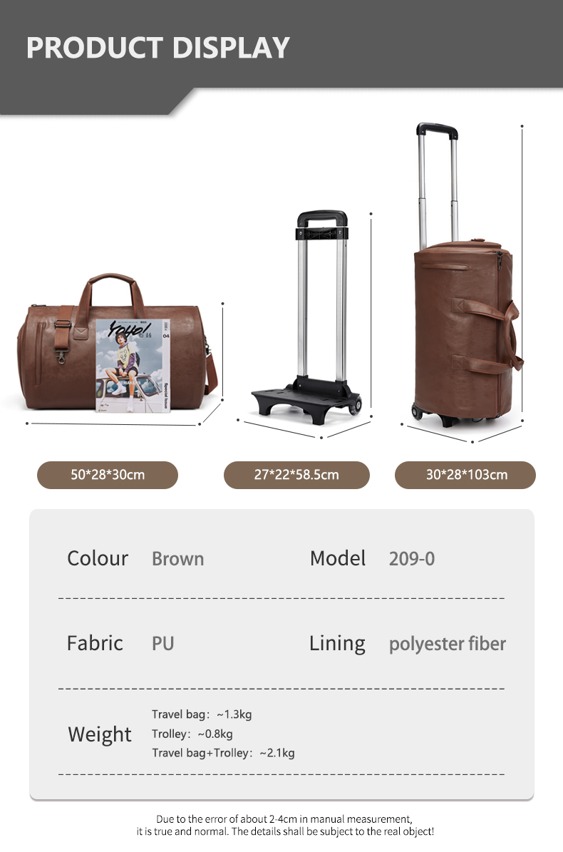 Retro Wheeled Garment Trolley Duffle Bag Large Rolling Duffle Bag 30cm High