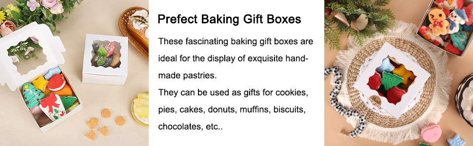 Small Treats White Bakery Cookie Boxes with Window 4x4x2.5 Inches Customized Packaging
