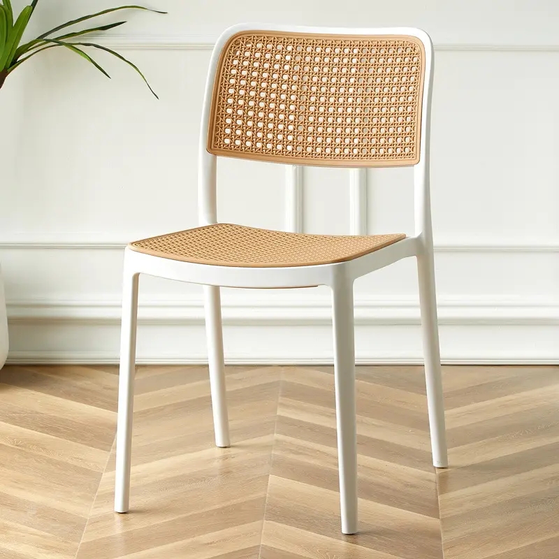 Home Plastic Rattan Dining Chairs Stackable Plastic Dining Room Chairs