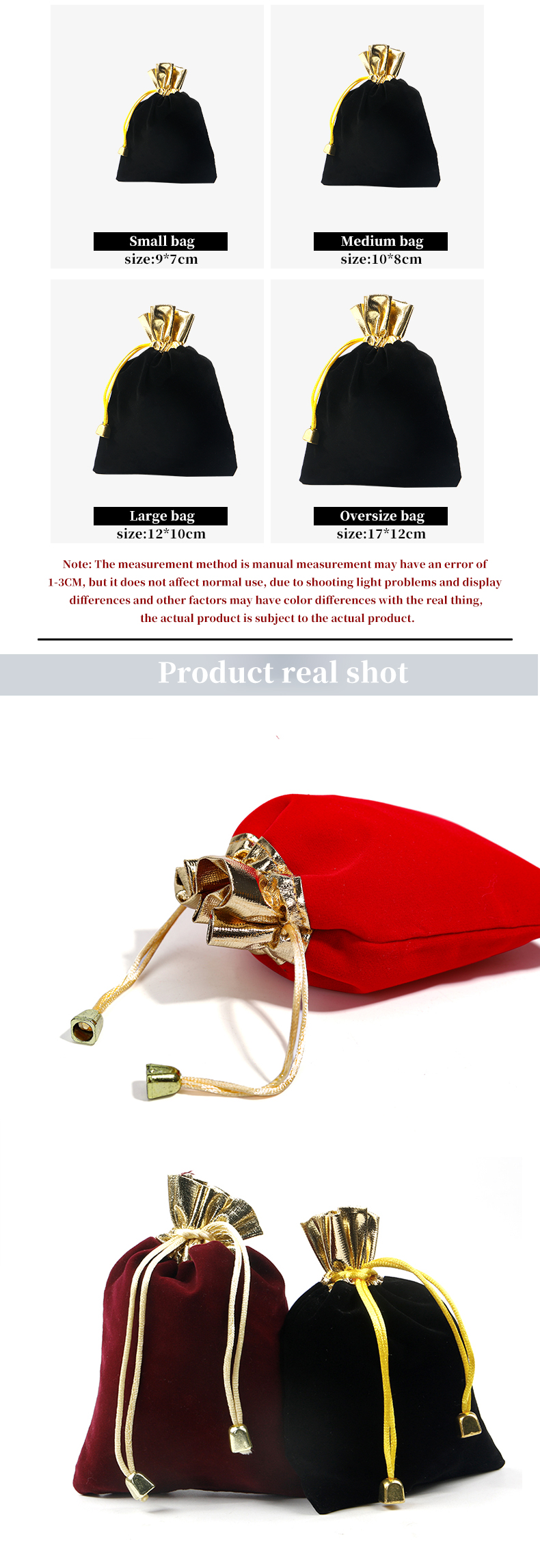 Soft Slip No Villi Velvet Drawstring Jewelry Bags With Gold Open Mouth