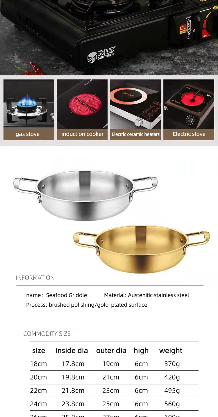 Wholesale Top Seller Kitchen Seaafood Cookware Pan Stainless Steel 304 Cooking Wok Paella Pan