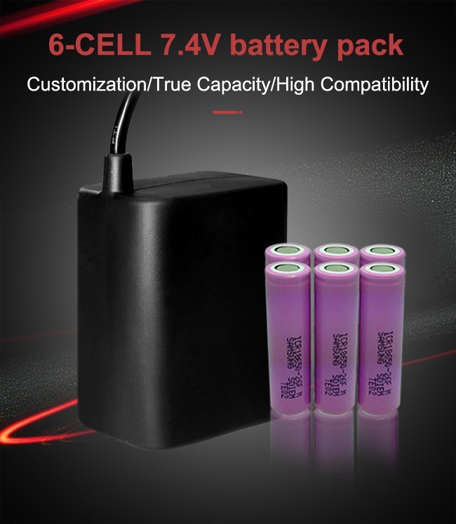 7.4V 18650 Rechargeable Battery Pack 2S3P 7800mAh With Rubber Case Waterproof