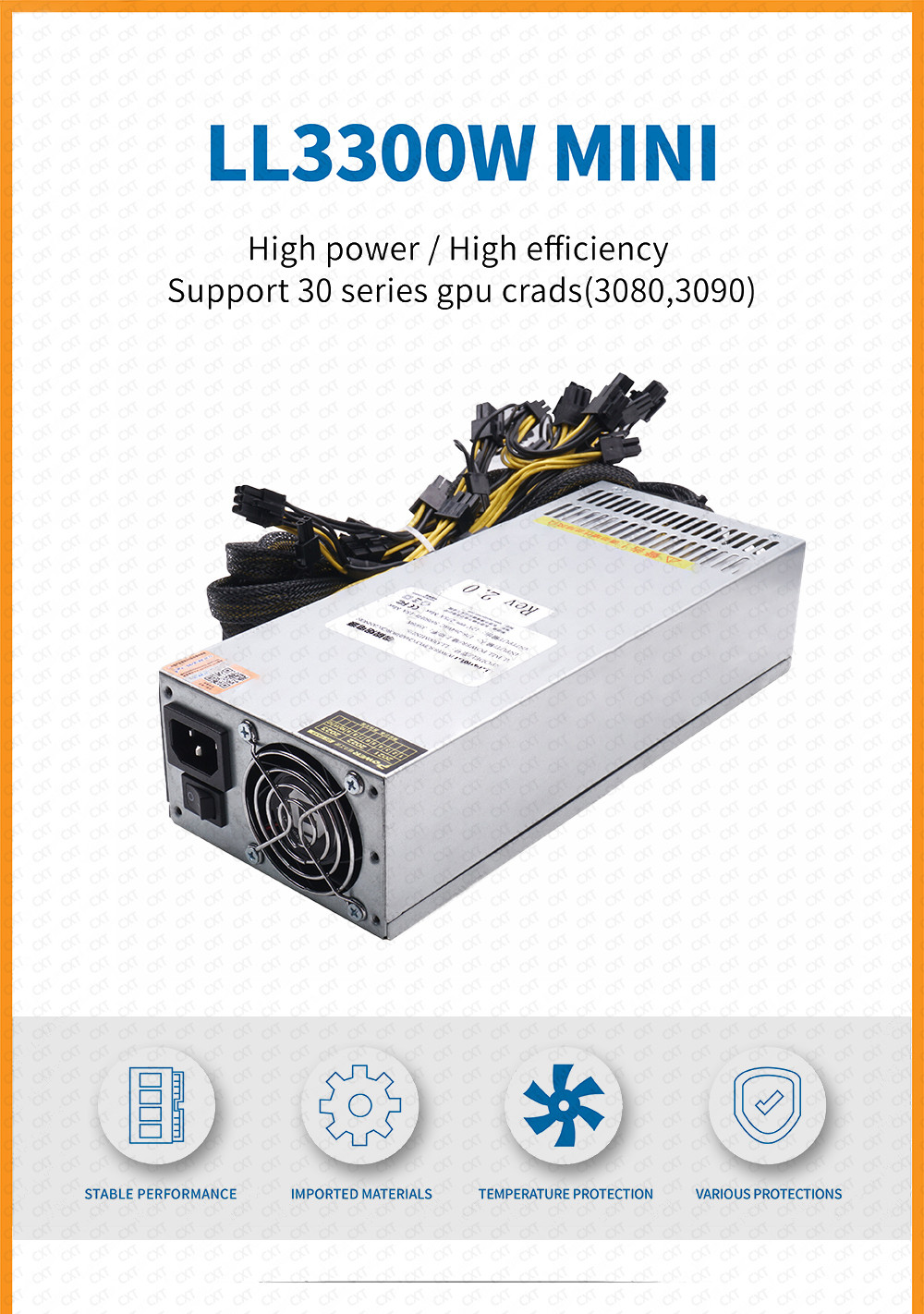 3300w Asic Miner Power Supply , LL3300MINI ETH Ethereum Mining Psu