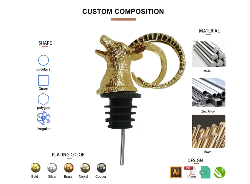 Custom Animal Metal Wine Pourer With Zinc Alloy Stainless Steel Material